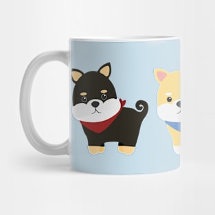 Three Adorable Shiba Inu Dog Cartoons Wearing Bandanas Mug